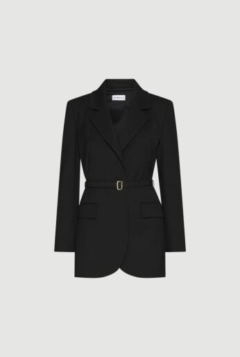 Belted Bi-Stretch Wool Blend Blazer