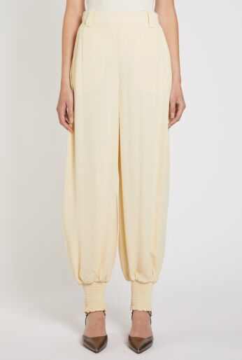 High-Waist Fluid Trousers with Elastic Cuffs