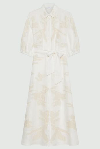 Embroided Shirt Collar Long Dress