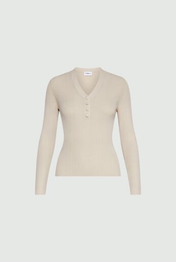 Ribbed V-Neck Button-Up Sweater