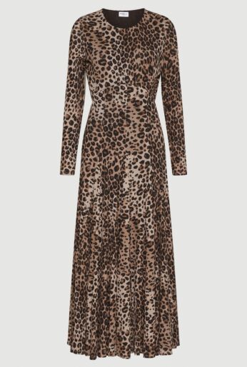 Jersey Flared Dress with Printed Tulle Panel