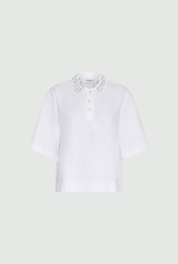 Cotton Piqué Polo Shirt With Embellished Collar