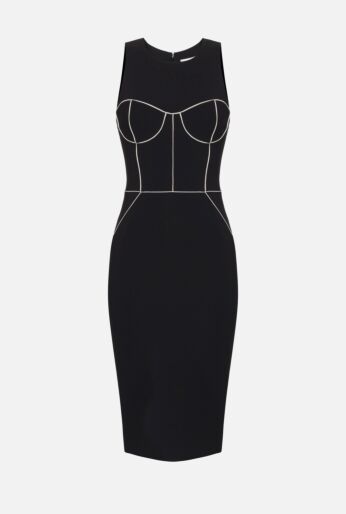 Sheath Dress in Crêpe Fabric with Contrasting Piping