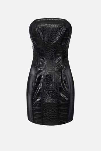 Croc-Effect Strapless Mini Dress
