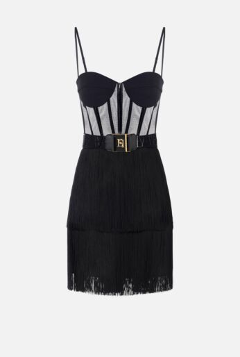 Fringed Corset Mini Dress with Belt