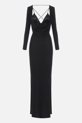 Full-length fitted gown with elegant draping