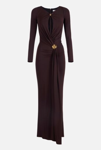 Twist-Front Long-Sleeve Gown