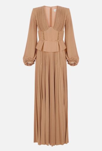 Jersey Lurex Floor-Length Gown with Corset Belt