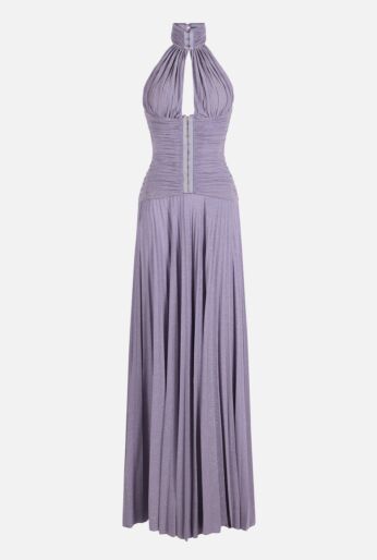 Halter Neck Pleated Gown with Slit