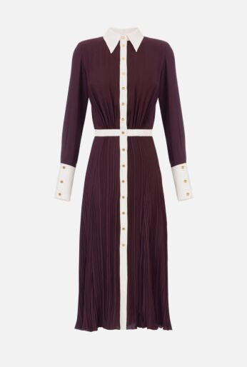 Contrast Trim Pleated Dress