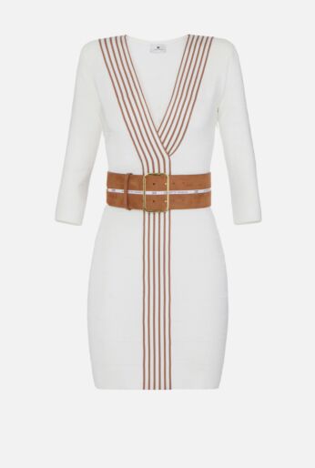 Knitted Stripe Mini Dress with Belt