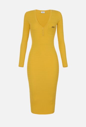Knitted Fitted Henley Midi Dress