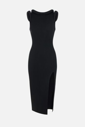 Knit Sleeveless Midi Dress with Padded Shoulder Pads