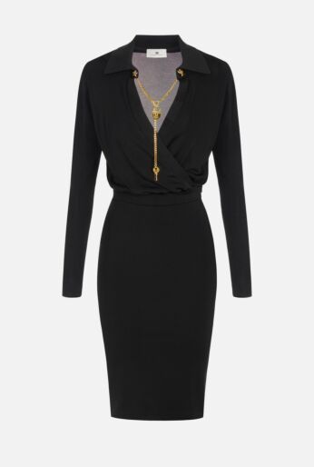 Viscose Knit Midi Dress with Polo Collar
