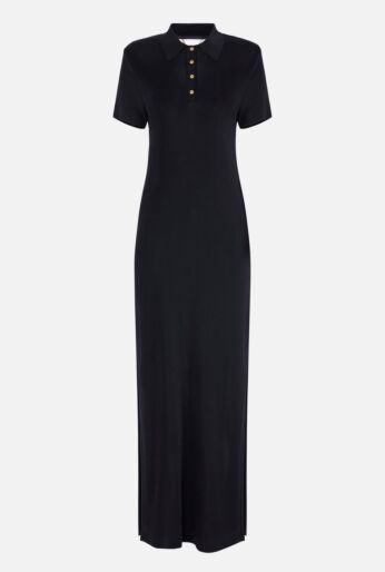 Polo-Collar Knitted Maxi Dress