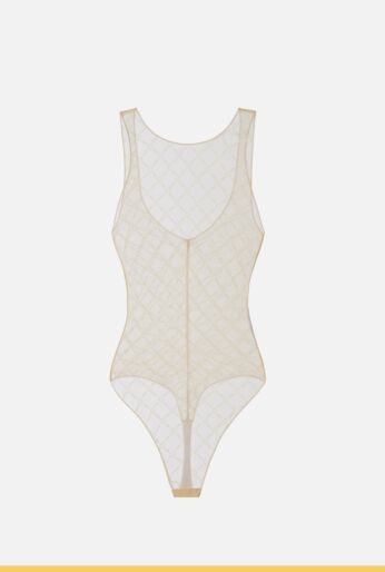 Bodysuit in Jacquard Tulle Fabric with Diamonds