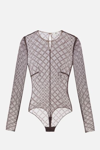 Jacquard Tulle Bodysuit with Diamond Accents
