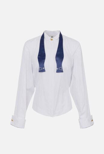 Striped Button-Down Shirt with Bowtie Accent
