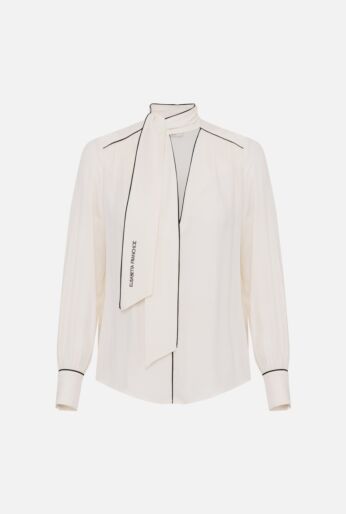 Tie-Neck Blouse in Georgette Fabric with Piping