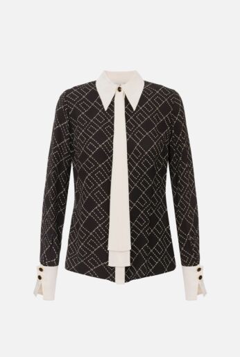 Geometric Silk Bow Blouse