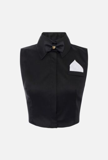 Cotton satin cropped shirt with bow tie