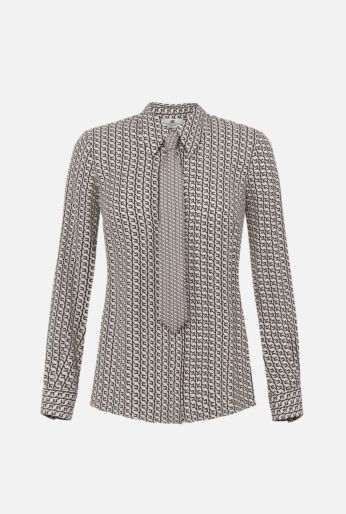 Shirt in printed georgette fabric with tie