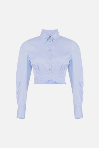 Cropped Oxford Wrap Blouse