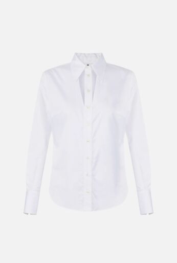Cut-Out Collar Cotton Shirt