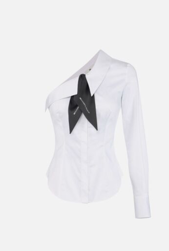Asymmetric Bow Detail Cotton Shirt