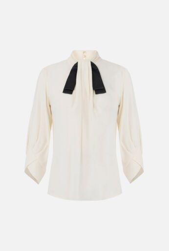 Light Crepe Blouse with Contrast Neck Tie