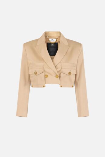 Cropped Gabardine Double-Breasted Utility Jacket