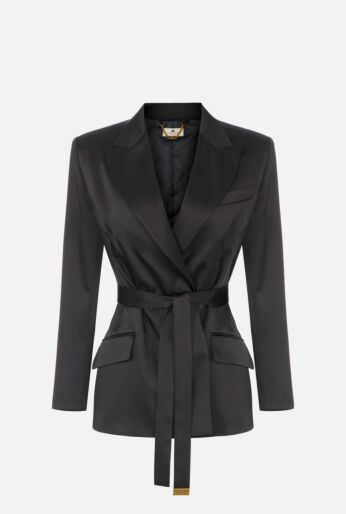 Satin Belted Tuxedo Blazer