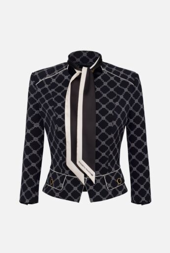 Patterned Blazer with Black Tie Accent