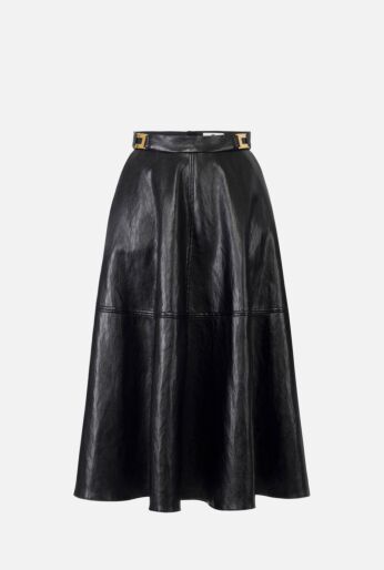 Flared Midi Skirt with Faux Leather Finish
