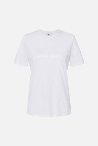 Jersey T-Shirt with Embroidered Logo and Rhinestones