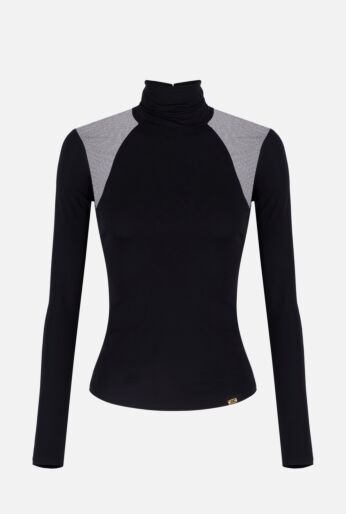 Jersey Crepe Ruched-Neck Long-Sleeve Top