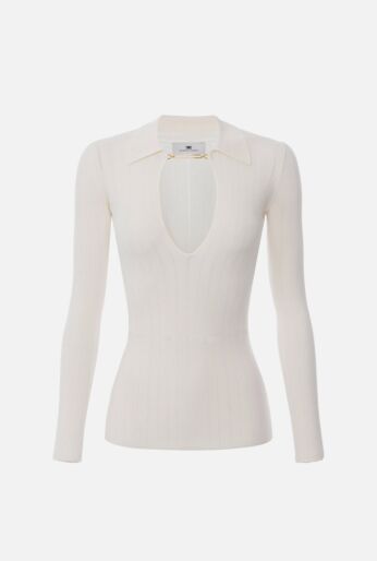 Ribbed Knit Top with Cut-Out Detail