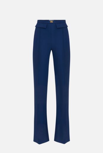 Trousers in Crêpe Fabric with Logo Plaque