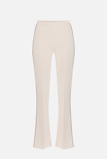 Trousers in Crêpe Fabric with Contrasting Piping