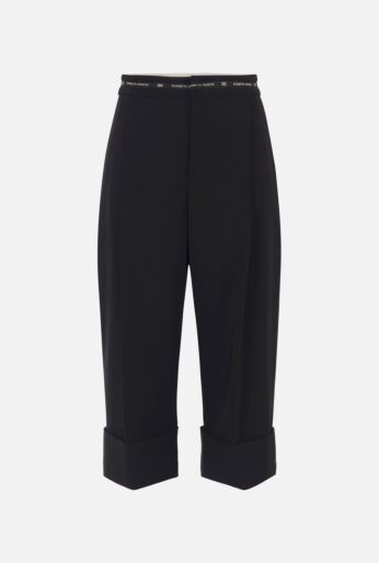 Cropped Wide-Leg Pants with Logo Waistband