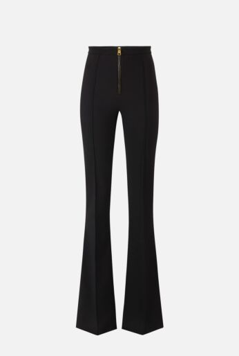 High-Waisted Flared Trousers with Front Zip