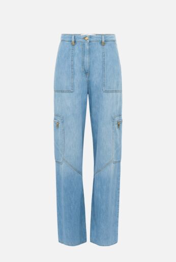Wide-Leg Utility Denim Pants