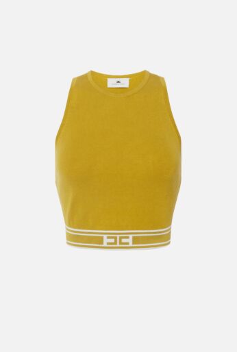 Knit Crop Top with Logo Band