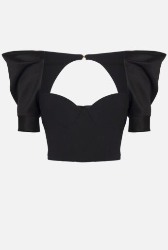 Structured Puff-Sleeve Crop Top