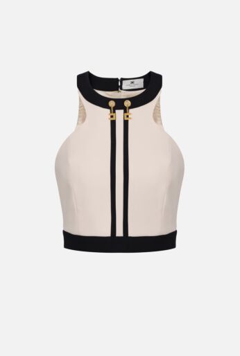 Colour-blocking top in double layer crêpe fabric