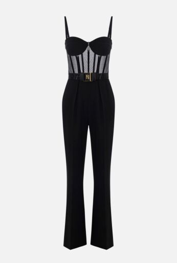 Jumpsuit in lightweight crêpe and tulle fabrics